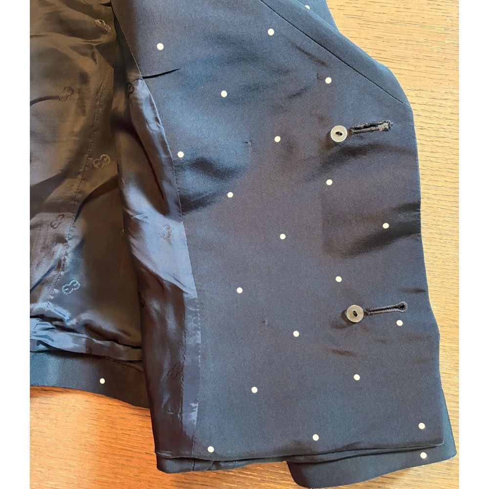 Escada Navy Blue Polka Dot Silk‎ Blend Double Breasted Shawl Collar Jacket 38 - Picture 12 of 16